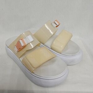 PUMA Mayu Pop Platform White Fizzy Melon Slide Sandals Peach Buckle‎ 384433-02 9
